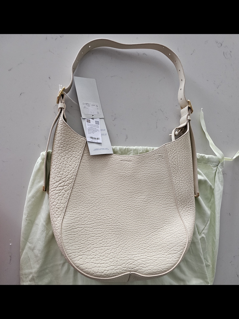 Burberry Cream Pebbled Leather Shoulder Hobo with Gold Hardware - Picture 9 of 10